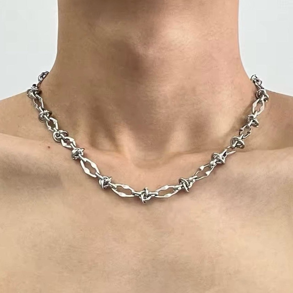 Silver Y2K Gothic Grunge Barbed Wire Choker Necklace
